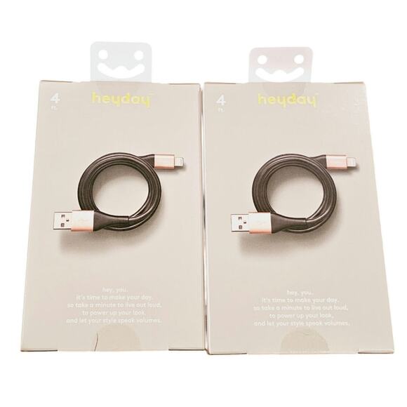 Lightning to USB-A Round Cable 4 Ft. By Heyday IPhone IPad Charging Cable 2 Pack - Picture 2 of 5